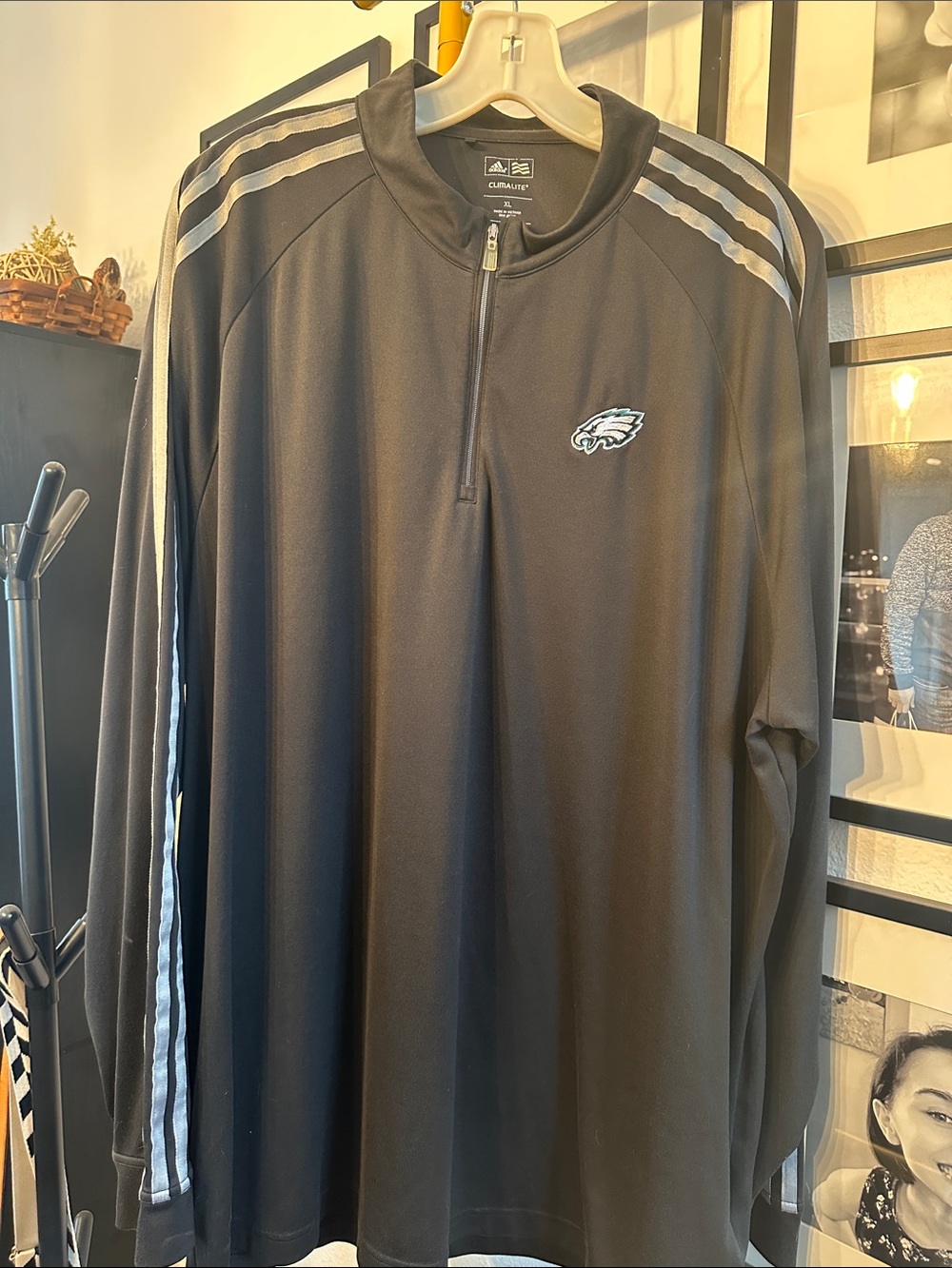 adidas Black Quarter-Zip Pullover with Silver Stripes